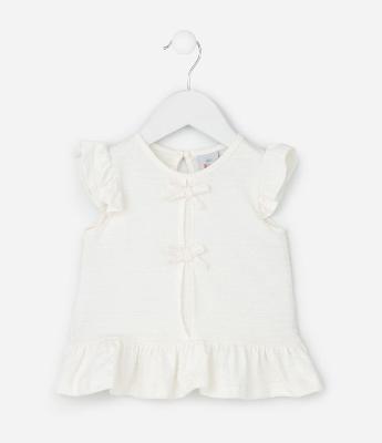 Blusa Infantil com Babados e Laços Aplicados – Tam 0 a 18 Meses