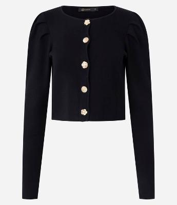 Cardigan Curto em Tricô com Manga Bufante