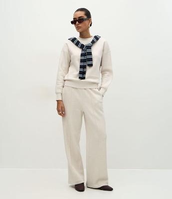 Calça Wide Leg em Moletom com Friso