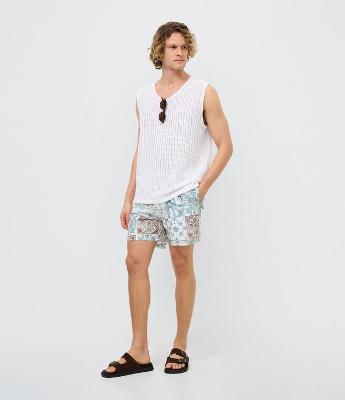 Bermuda Masculina Banho Azulejos Coloridos Ripstop