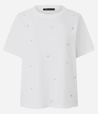 Camiseta Regular em Algodão com Aplicação de Brilhos
