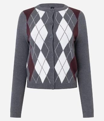 Blusa em Tricô Xadrez com Botões Frontais
