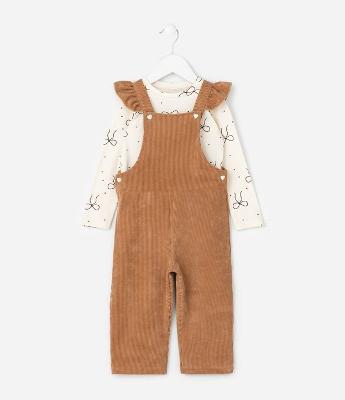 Conjunto Infantil com Blusa e Jardineira em Veludo – Tam 1 a 6 Anos