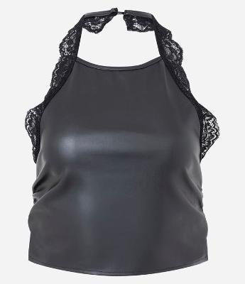 Blusa Frente Única em PU com Aplicação de Renda