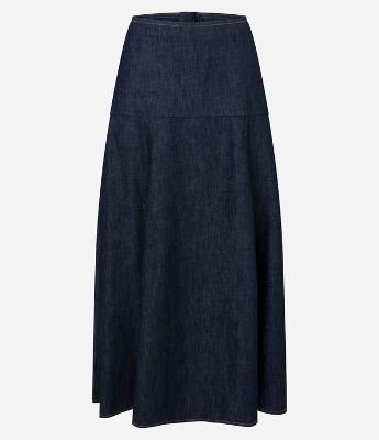 Saia Godê em Jeans com Recorte Cadeirão e Cintura Alta