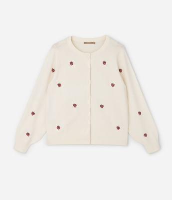 Cardigan Regular em Tricô com Bordados de Morangos Curve & Plus Size