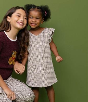 Vestido Infantil em Tweed Pied de Poule sem Manga – Tam 1 a 6 Anos