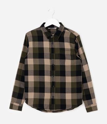 Camisa Infantil Manga Longa com Estampa Xadrez – Tam 5 a 14 Anos