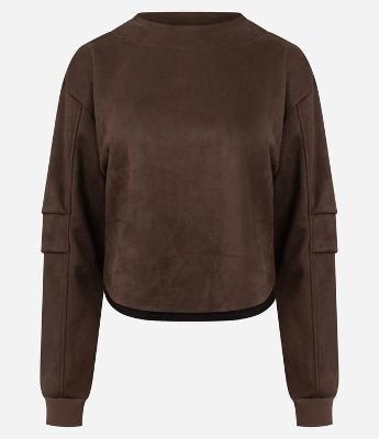 Camiseta Manga Longa em Suede com Pregas