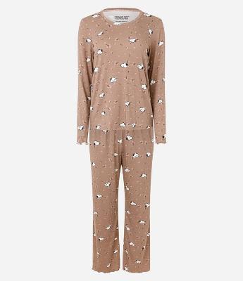 Pijama Longo com Estampa Floral do Snoopy