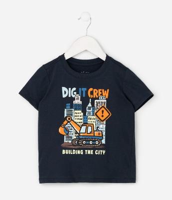 Camiseta Infantil com Estampa Trator Dig It Crew – Tam 1 a 6 Anos
