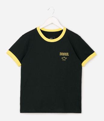 Camiseta Infantil com Estampa Brasil na Copa – Tam 5 a 14 Anos