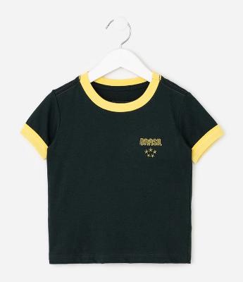 Camiseta Infantil Esportiva com Lettering Brasil Copa do Mundo – Tam 1 a 6 Anos