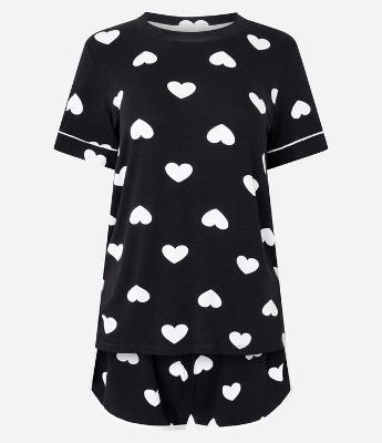 Pijama Curto em Viscolycra com Estampa de Corações