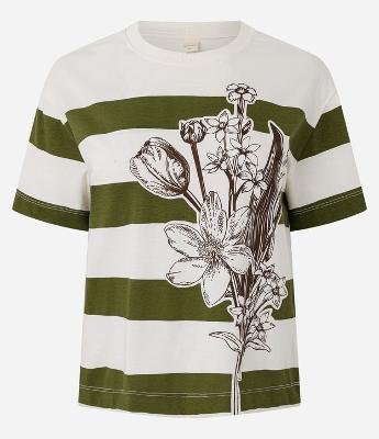 Blusa Listrada em Algodão com Estampa Floral