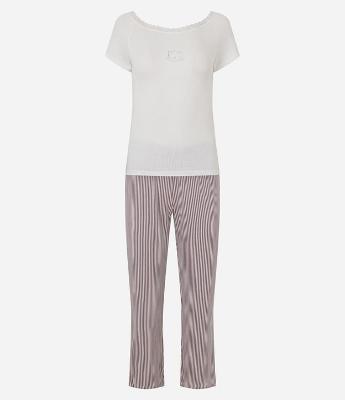 Pijama Longo em Ribana com Gatinho de Strass