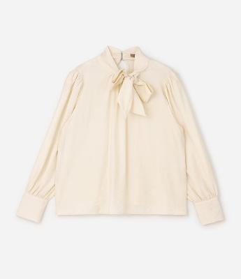Camisa Manga Longa com Gola Laço Curve & Plus Size