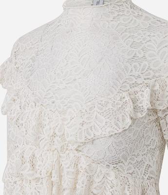 Blusa de Renda Manga Longa com Babados
