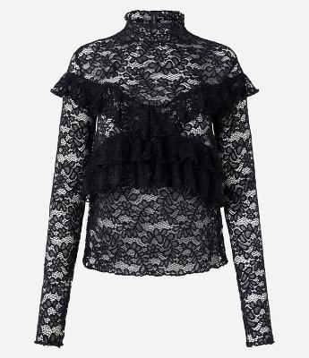 Blusa de Renda Manga Longa com Babados