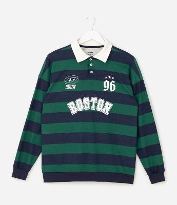 Camiseta Infantil Polo Listrada com Lettering – Tam 5 a 14 Anos