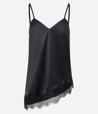 Blusa Assimétrica em Cetim com Aplicação de Renda na Barra
