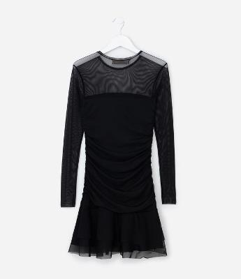 Vestido Infantil em Tule com Manga Longa e Franzido – Tam 5 a 14 Anos