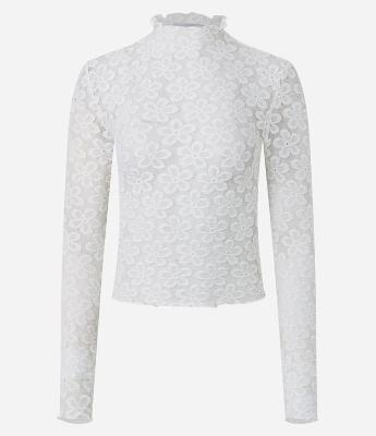 Blusa em Renda Floral com Golinha Alta