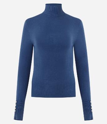 Blusa em Tricô com Gola Alta e Botões nas Mangas