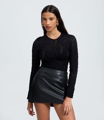 Body Manga Longa Seamless com Textura Rendada