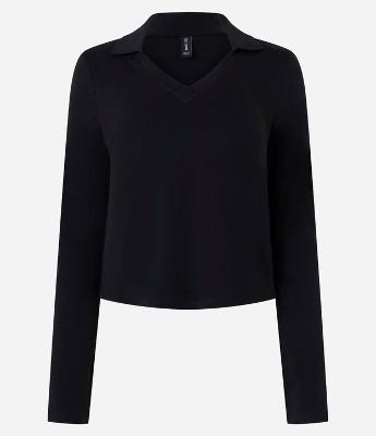 Blusa Manga Longa Interlock com Gola Polo