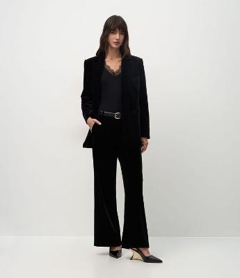 Calça Wide Leg em Veludo com Bolsos Traseiros