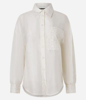 Camisa Manga Longa em Voil com Bordado no Bolso