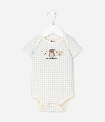 Body Infantil com Estampa Vichy e Ursos em Relevo – Tam RN a 18 Meses