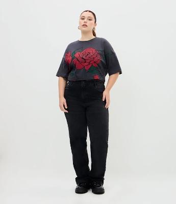 Calça Jeans Reta Black com Fenda Curve & Plus Size
