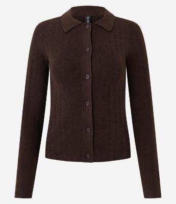 Cardigan em Tricô com Gola Polo