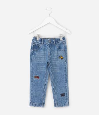 Calça Infantil em Jeans com Bordado Tratores – Tam 1 a 6 Anos