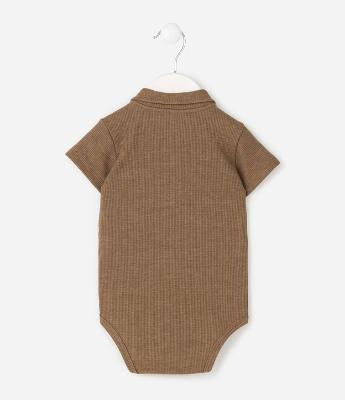 Body Infantil com Gola Polo Waffle – Tam 0 a 18 Meses