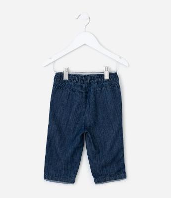 Calça Infantil em Jeans com Bordado de Orelhas nas Barras – Tam 0 a 18 Meses
