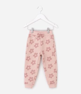Calça Infantil Jogger em Moletom com Estampa Floral – Tam 1 a 6 Anos