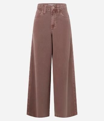 Calça Super Wide em Sarja com Cintura Média