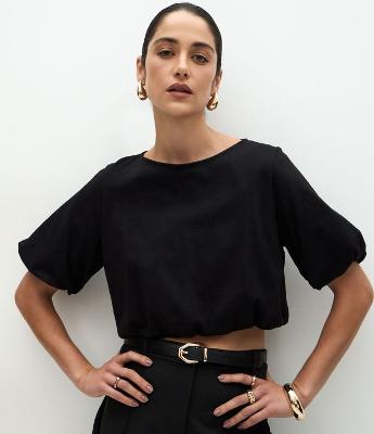 Blusa Cropped Balonê em Algodão