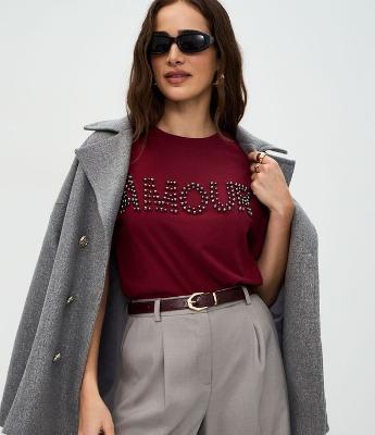 Camiseta em Algodão com Lettering Amour