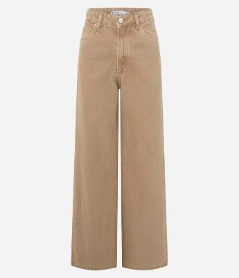 Calça Wide Leg em Sarja com Cintura Alta