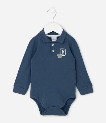 Body Infantil Polo em Cotton com Bordado Urso – Tam 0 a 18 Meses
