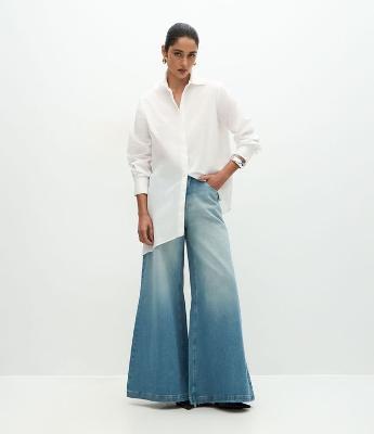 Calça Super Wide em Jeans com Cintura Alta