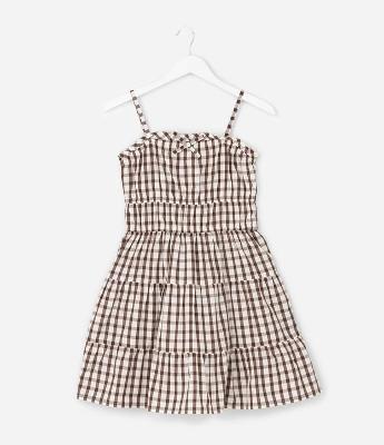 Vestido Infantil com Babados e Estampa Xadrez - Tam 5 a 14 anos