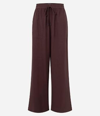 Calça Wide Lege em Viscolinho com Cós Elástico e Amarração