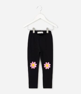 Calça Infantil Legging com Aplicação de Flor nos Joelhos – Tam 1 a 6 Anos