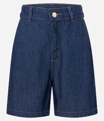 Bermuda Jeans Midi com Cintura Alta e Botão Dourado