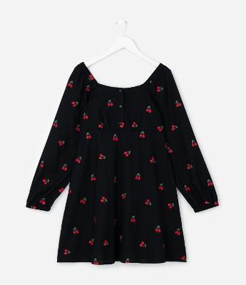 Vestido Infantil com Bordado de Cereja – Tam 5 a 14 Anos